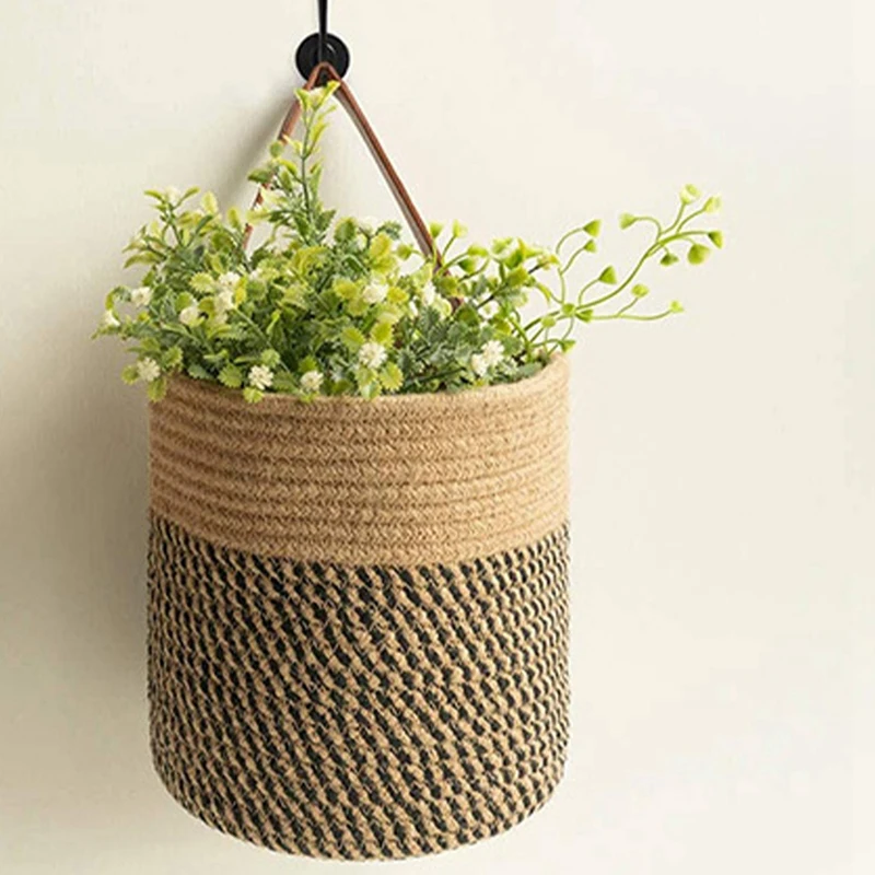 

2Pack Hanging Basket Cotton Woven Hemp Hanging Basket Flower Plants, Woven Basket