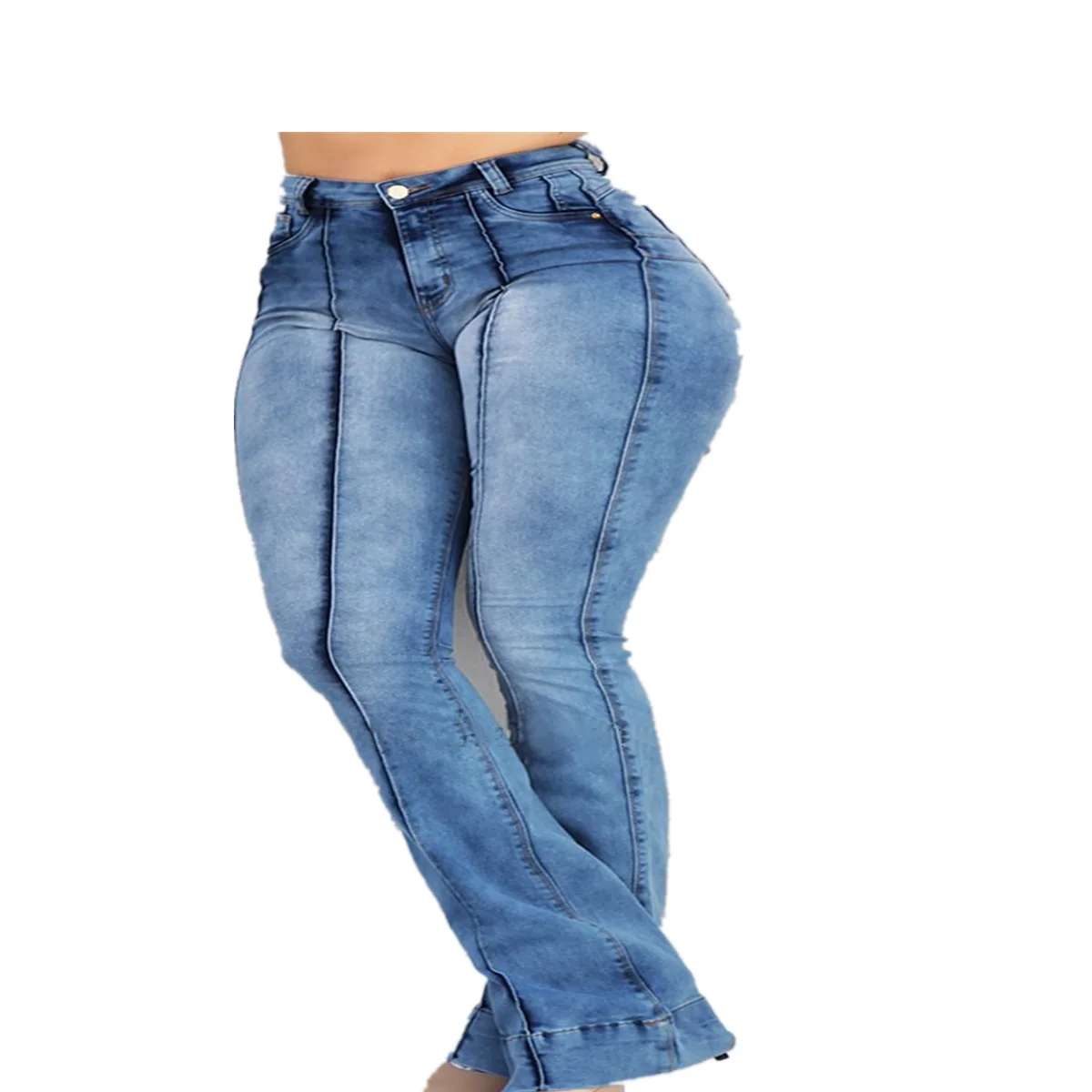 Новые пикантные однотонные расклешенные брюки широкие из денима облегающие