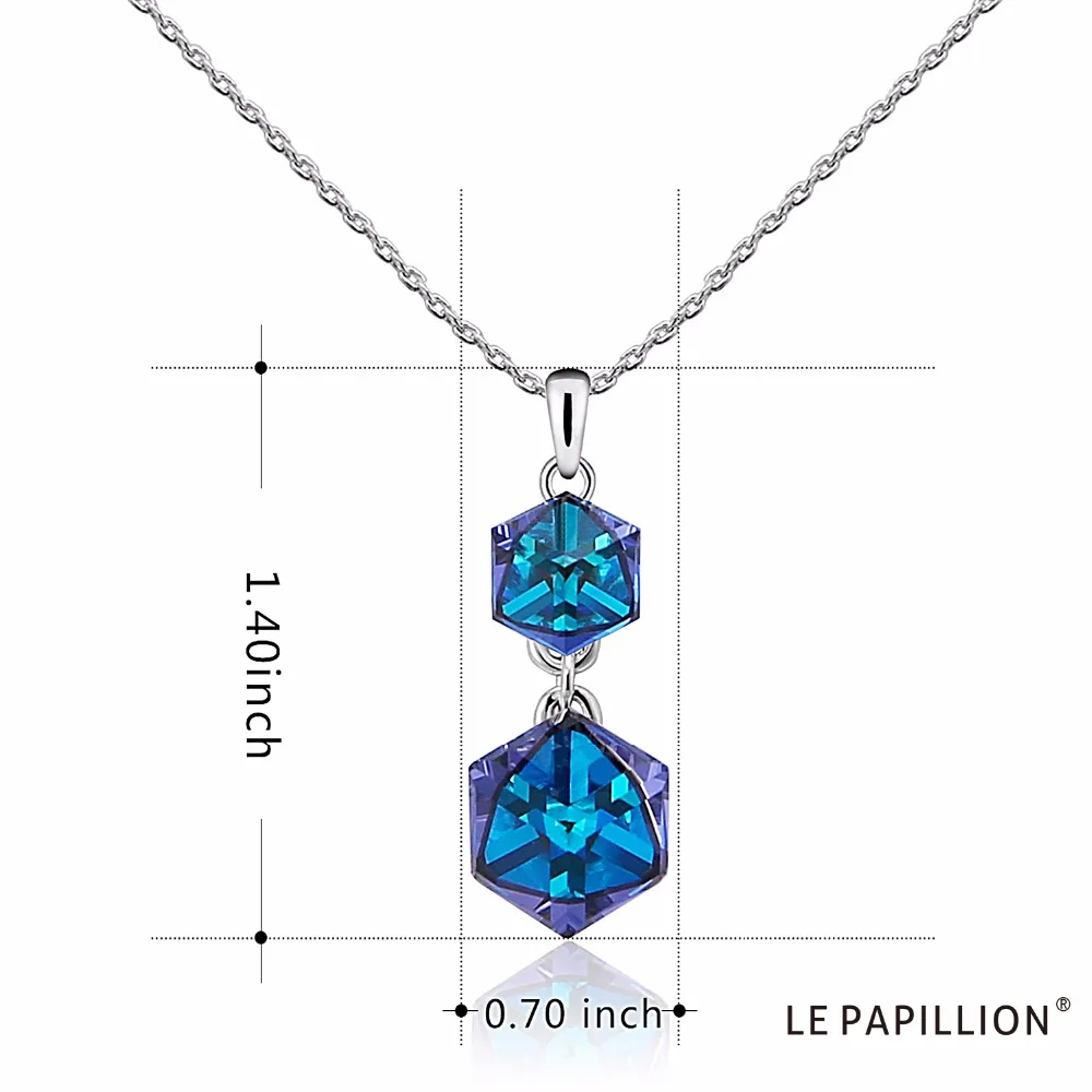Ожерелье с кристаллами Swarovski, женское квадратное двойное ожерелье с синим кубическим кристаллом, женское ювелирное ожерелье