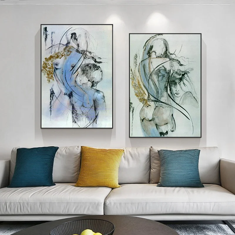 Современная абстрактная живопись в печати на холсте, постеры и печати, изображения женщины сзади, оформление стен дома.
