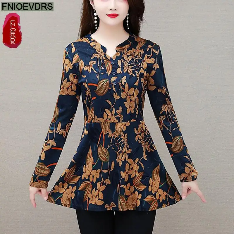 

Блузка Женская Офисная свободного покроя, элегантная винтажная длинная туника с баской в стиле ретро, Базовая рубашка с красным, синим цвет...