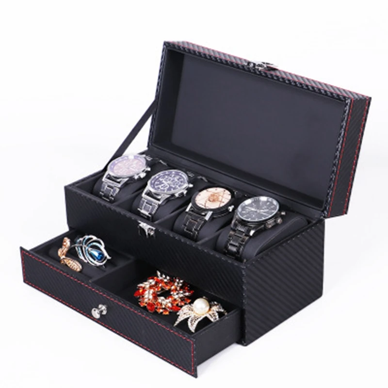 

Couple 4 Grid Watch Box Watch Case Double Jewelry Display Storage Box Rack Storage Display Box Black Gift Box