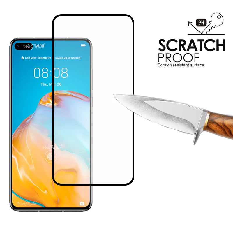 2 piezas para Huawei P40 Glass para Huawei P40 vidrio templado 9H cubierta completa pegamento Protector de pantalla para Huawei P40 Glass-1