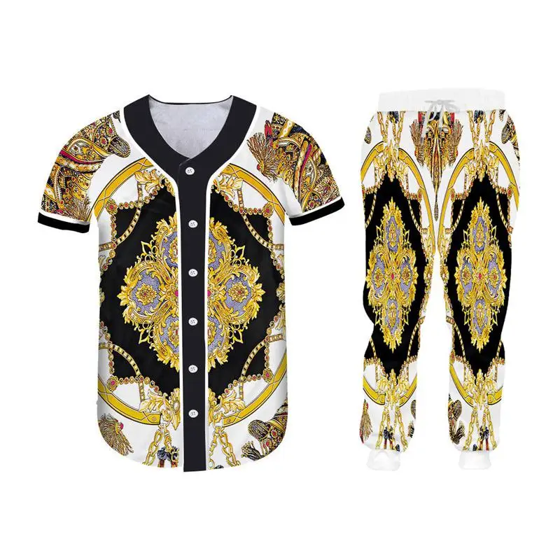 baseball tees set Барокко 3d мужские спортивные костюмы наборы роскошный дворец золотой цветок печати на молнии с капюшоном тренировочные брюки комплект из 2 предметов на заказ одежда унисекс - Цвет: baseball tees set