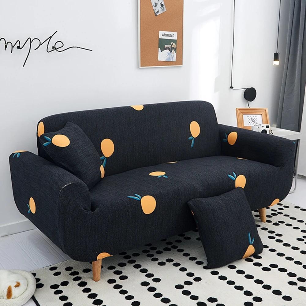 

Cartoon Black Elastic Spandex Couch Cover Nordic Armchair Protection Sofa Cover for Living Room Single Lover 3 4 Seater