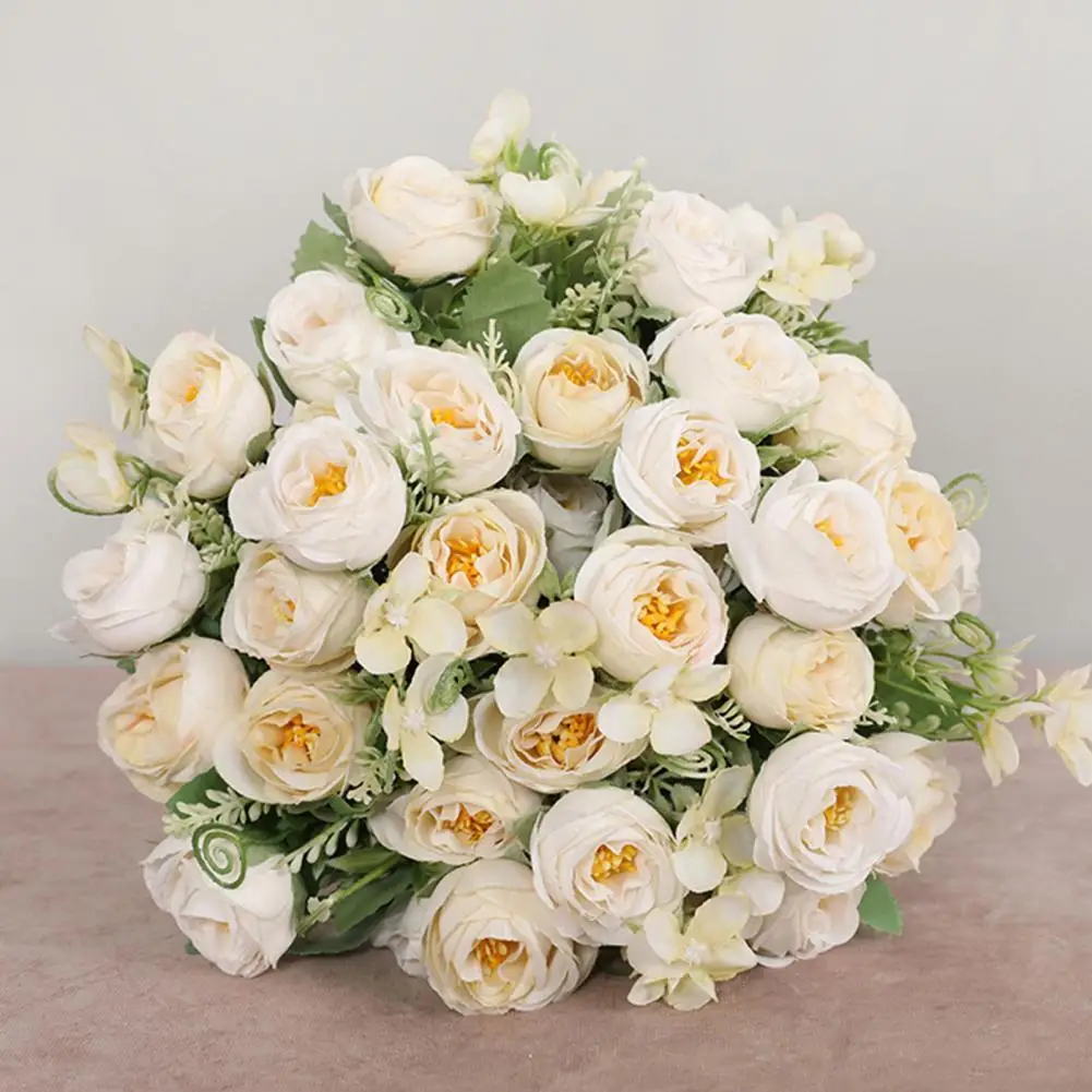 

10 Head Plastic Flower Real Touch Clear Texture Faux Silk Colorful Artificial Rose Bouquet for Wedding Flower Arrangement Bonsai