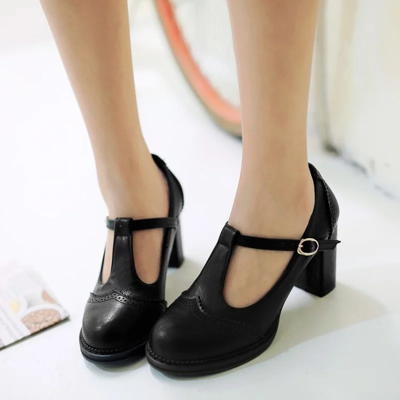 FXYCMMCQ 2021 New Spring Autumn High Heel Women's Single Shoe T Belt Roman Style-303