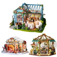 diy rose garden assemble furniture doll house kit led light with led 3d wooden miniature house home decoration christmas gifts