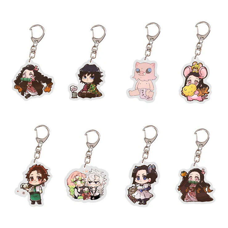 New 8Styles Anime Demon Slayer Two sided Acrylic Keychain Kimetsu No Yaiba Keyring Giyuu Nezuko Tanjirou Inosuke Cute Key Chains | Украшения