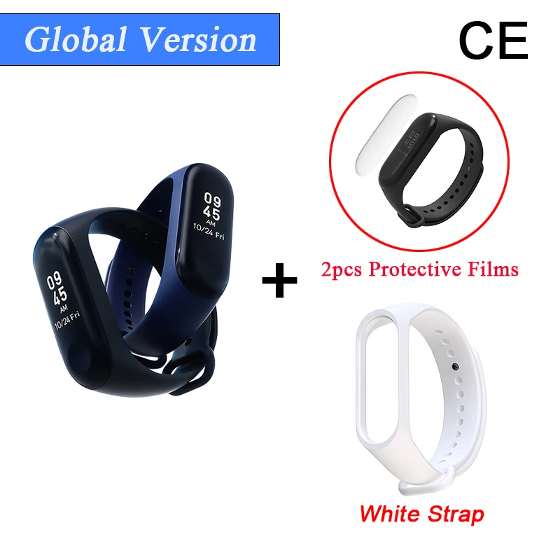 CE Add 2Film White S Глобальная версия Xiao mi Band 3 mi band 3 Смарт Bluetooth фитнес-трекер OLED экран водонепроницаемый смарт-браслет - Цвет: CE Add 2Film White S