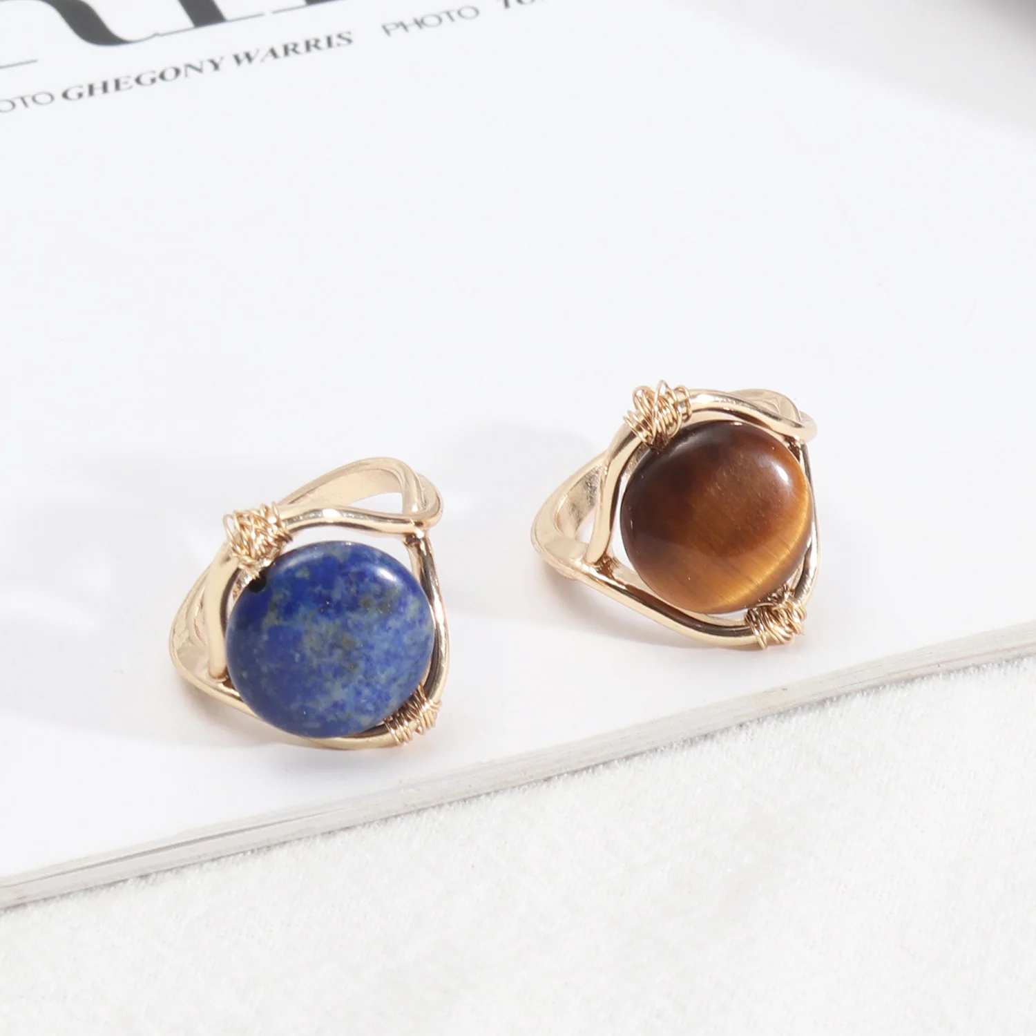 

Handmade Twisted Semi-precious Stones Tiger Eye Natural Stone Size 7 Women Rings