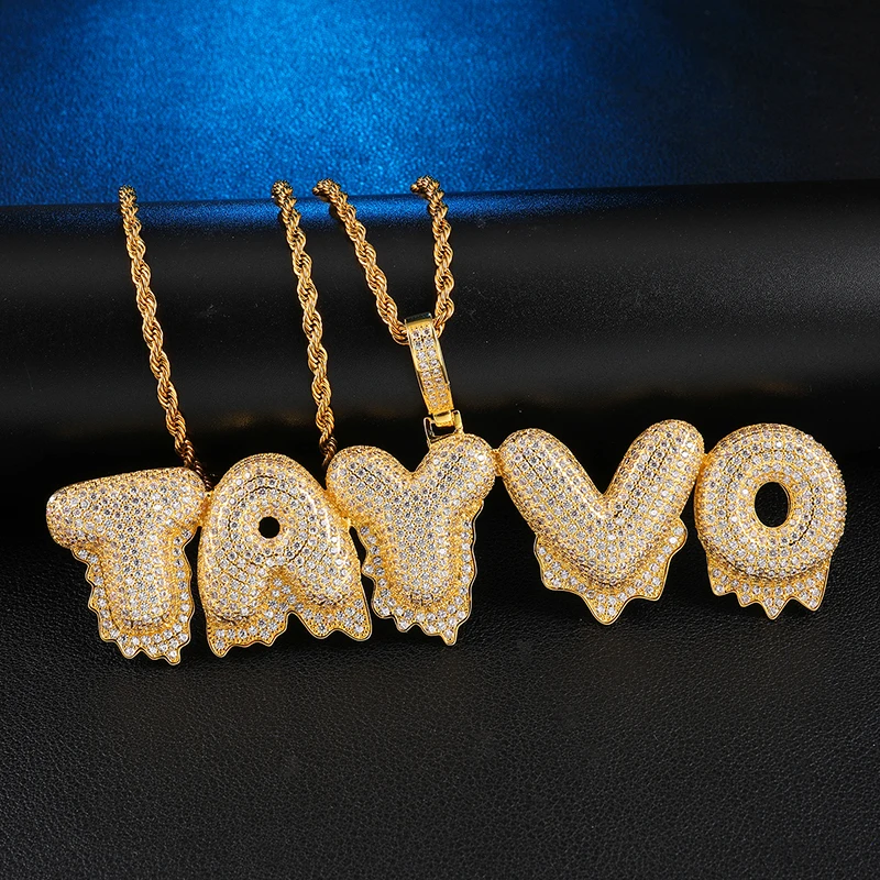 Хип-хоп обычай фианит Золотой ледяной пузырь цепочка с буквами подвески и