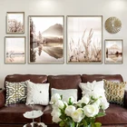 Настенные постеры с изображением морей и гор для гостиной, украшение в современное время для спальни, с теплым цветом, домашний декор