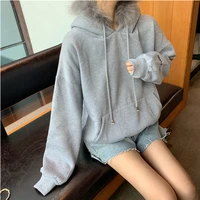 2020 new female winter solid colour plus velvet basic hoodies for women leisure casual sweatshirt korea pop long sleeve tops