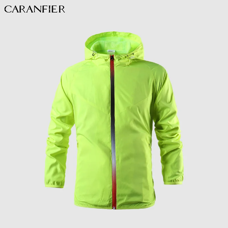 Зеленый CARANFIER новая весенне-летняя Мужская модная верхняя одежда ветровка мужские тонкие куртки с капюшоном повседневное спортивное пальто большие размеры - Цвет: Зеленый