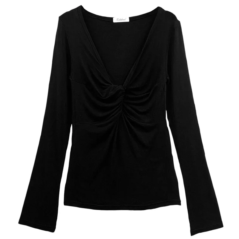 

New Spring Top Sexy T Shirt Women Elasticity T-Shirt Korean Style Tee Woman Clothes Slim Tshirt Female Skinny Long Sleeve Tops