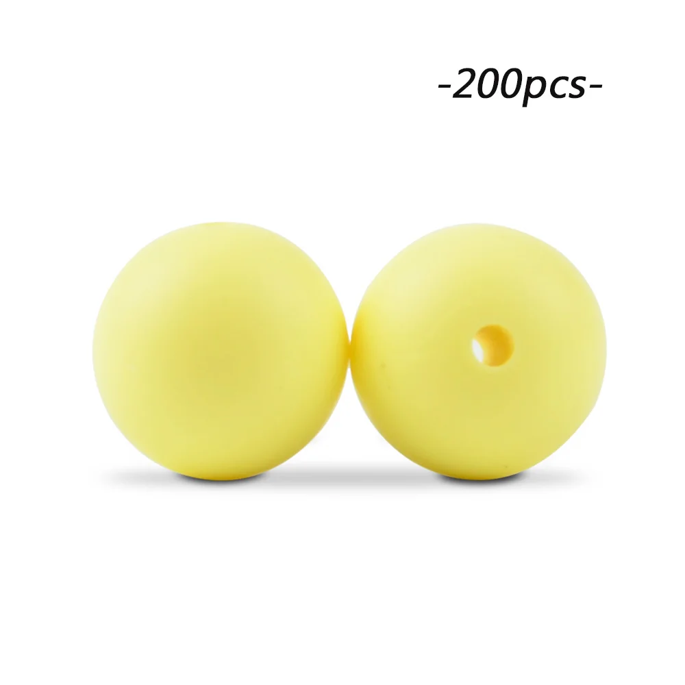 cream yellow LOFCA 200 шт./лот, силиконовые бусины, 15 мм, Круглый прорезыватель, ожерелье, детский прорезыватель, игрушка, BPA бесплатно, сделай сам, жевательные подвески, аксессуары для новорожденных, кормящих - Цвет: cream yellow