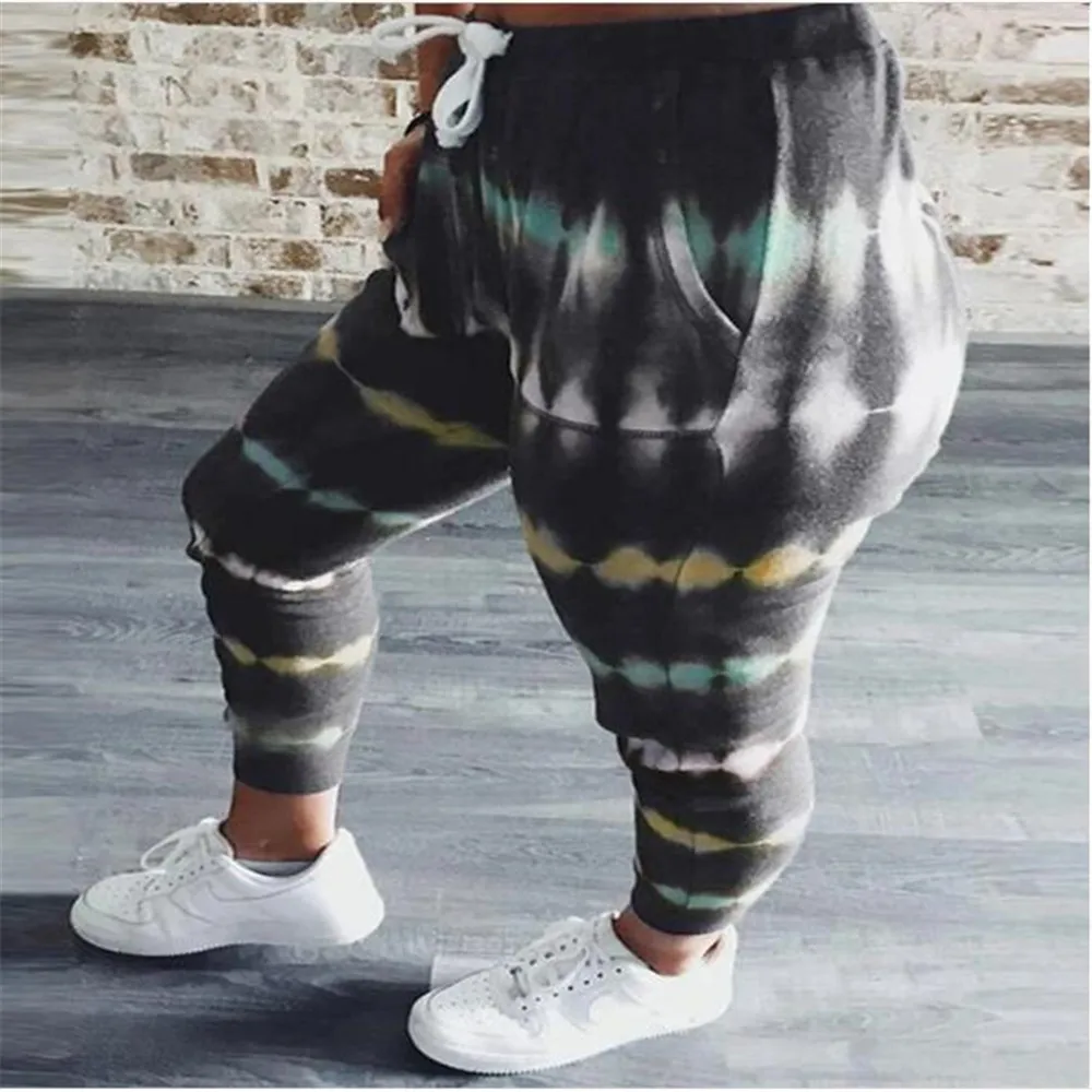 Женские спортивные штаны на шнуровке повседневные длинные с принтом красителя в
