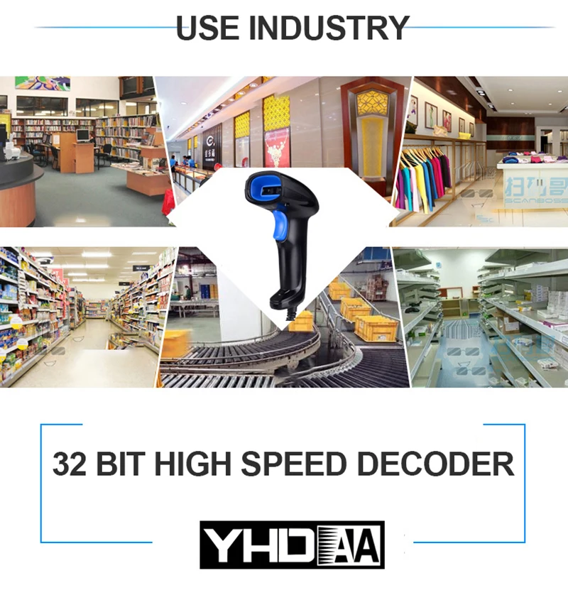 1D Wired CCD Barcode Scanner Bar Code With Stand Support multi keyboard language Handheld QR Reader For Supermarket | Компьютеры и