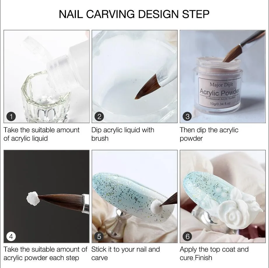 

6Pcs/Lot Nail Acrylic Powder Nail Extension Set Builder Tips Glitters Quick Extension False Tips Manicure Tool Kit