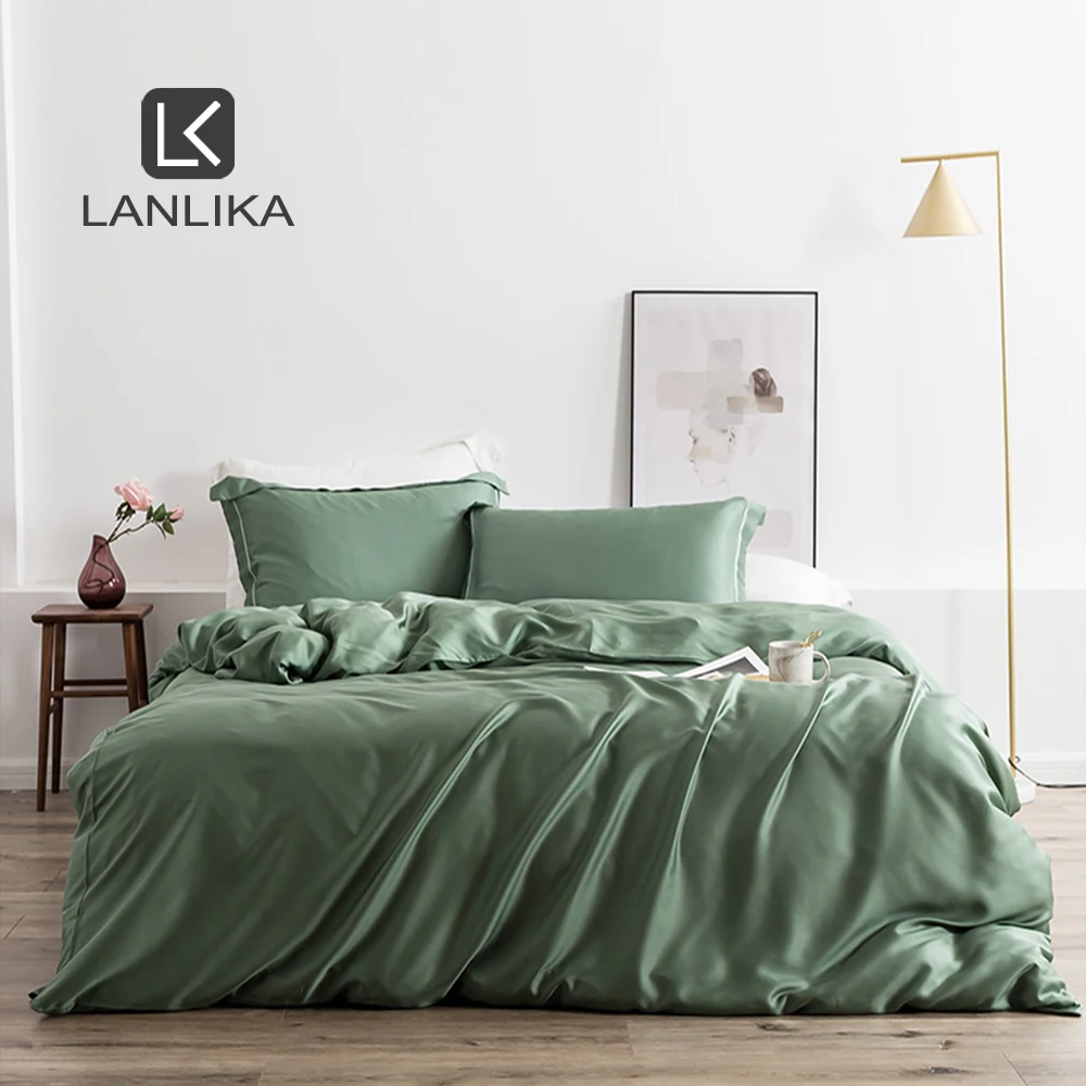 

Lanlika Green 100% Silk Bedding Set Nature 25 Momme Silk Healthy Duvet Cover Set Bedspread Home Textile Queen King Bed Linen