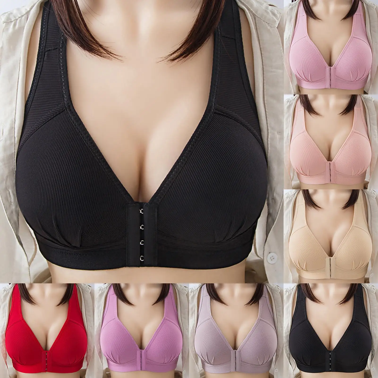 

2021 Underwear Women Push Up Soft Bra Front Closure Solid Color Brassiere Wireless Underwear Women's Intimates Women's Clothing