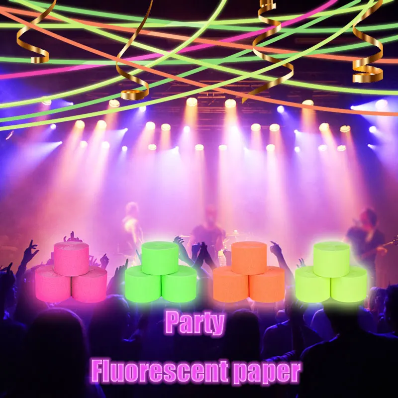 

25m/roll Party Fluorescent Color Crepe Paper Black Light Bar Party Atmosphere Props Birthday Wedding Party Fluorescent Supplies