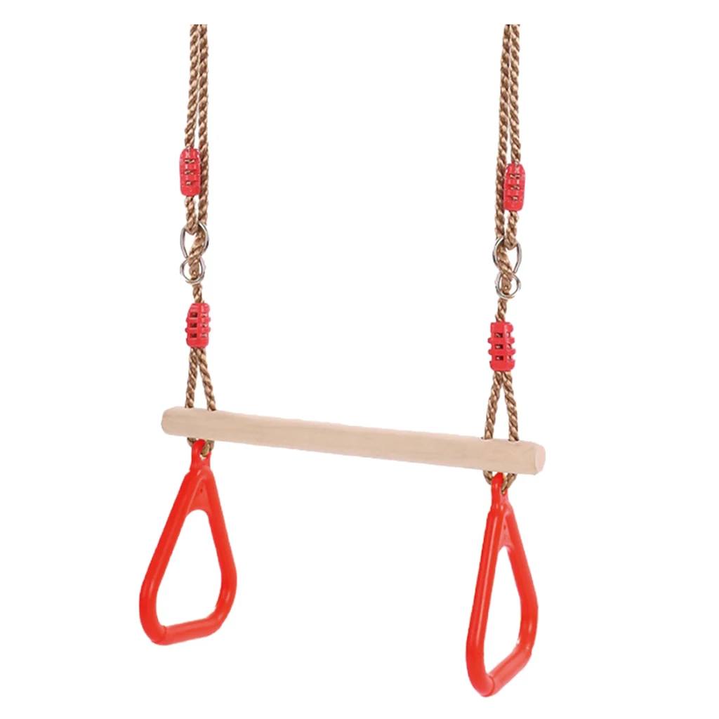 

Wooden Trapeze Swing with Rings for Indoor Outdoor Yard Garden Play Toys