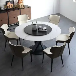 Italian Minimalist Round Table Post Modern Small Apartment Table With Turntable Rock Board Dining Table Set Restaurant Used