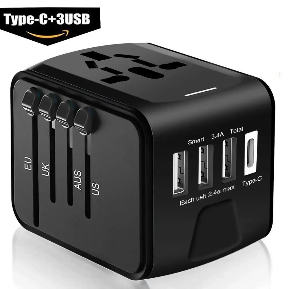 Дорожный адаптер LONGET универсальный для путешествий с 3 usb портами по всему миру