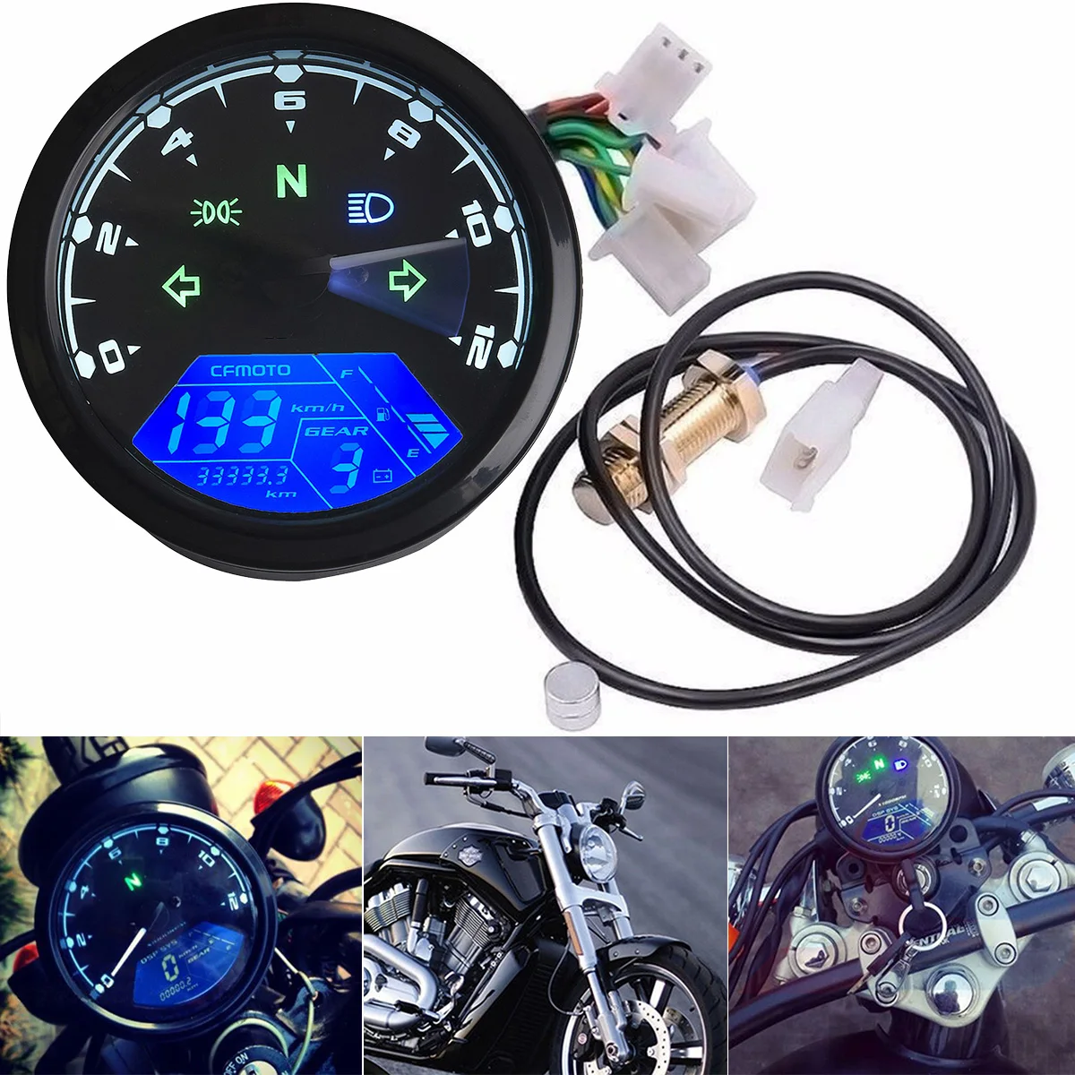 

LCD Digital Motorcycle Speedometer Odometer Motor Bike Tachometer Gauge 12000rpm KMH/MPH Motorcycle Instrument