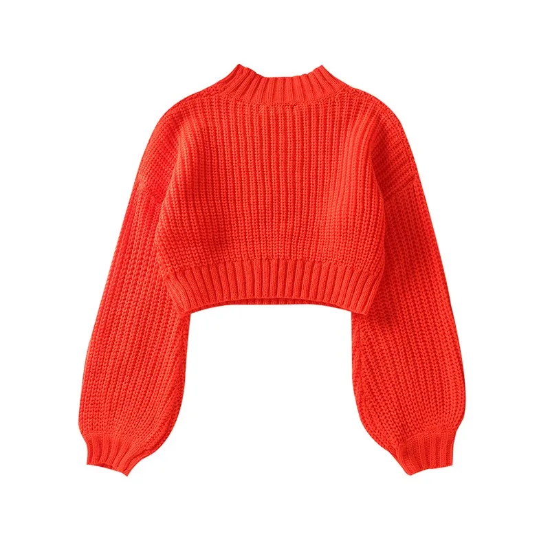 Artsnie Winter Turtleneck Sweater Women Lantern Sleeve Warm Pull Femme Hiver Sweet Red Knitted Cropped Sweaters Jumper Female | Женская