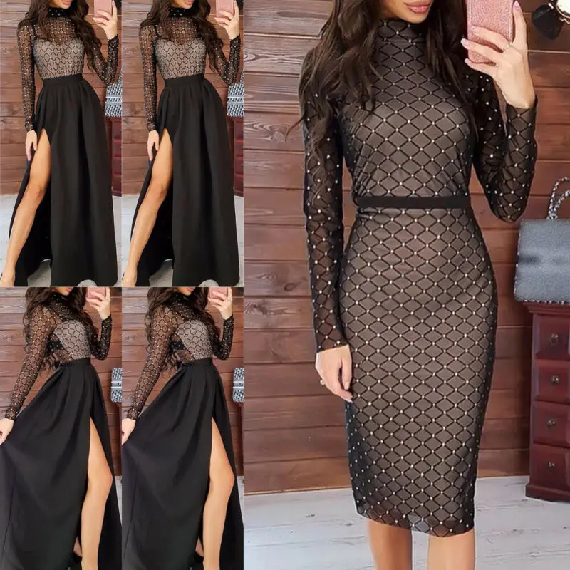 

Womens Floral Long Sleeve Bodycon Dress Cocktail Party Dress