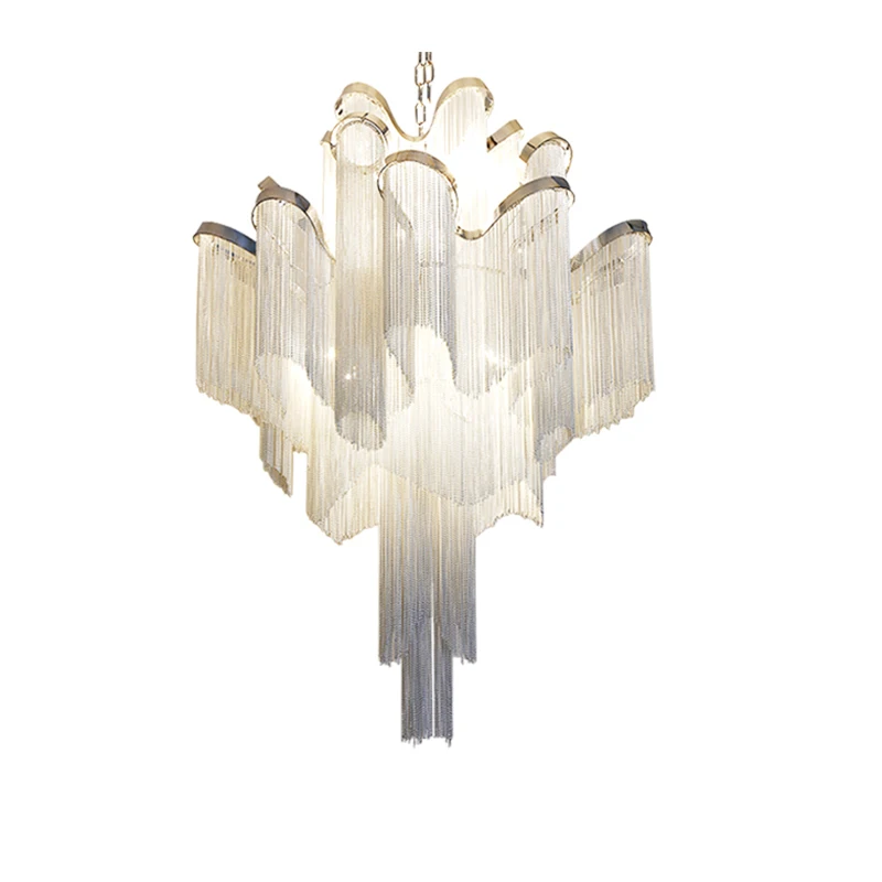 

Modern Chain Tassel Led Pendant Lights Luxury Hotel Staircase Decoration Pendant Lights Restaurant Interior Lighting Lustres