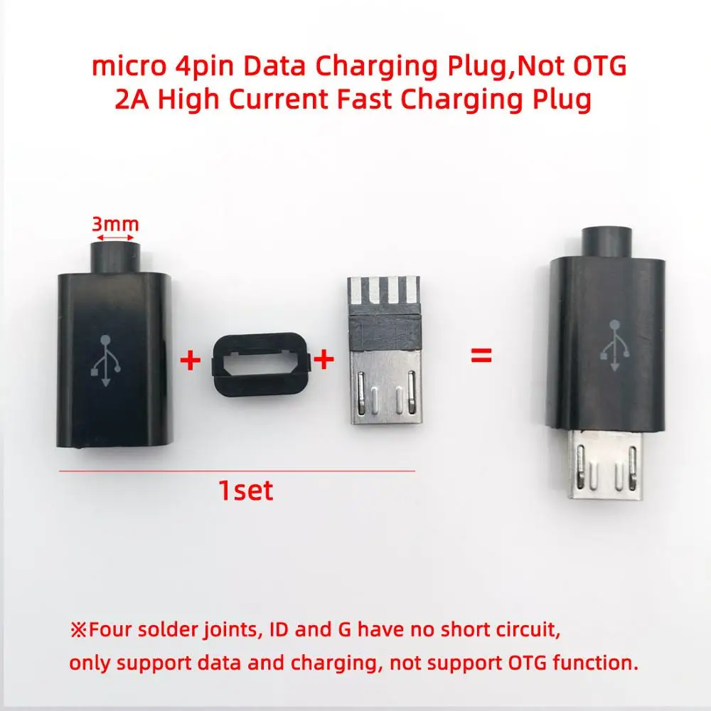 10 комплектов тип сварочной проволоки 4Pin 5PIN 1A/2A большой ток DIY Micro USB штекер разъемы комплект соединителей w/Чехлы OTG разъем - Цвет: 2A 4P black 10 sets