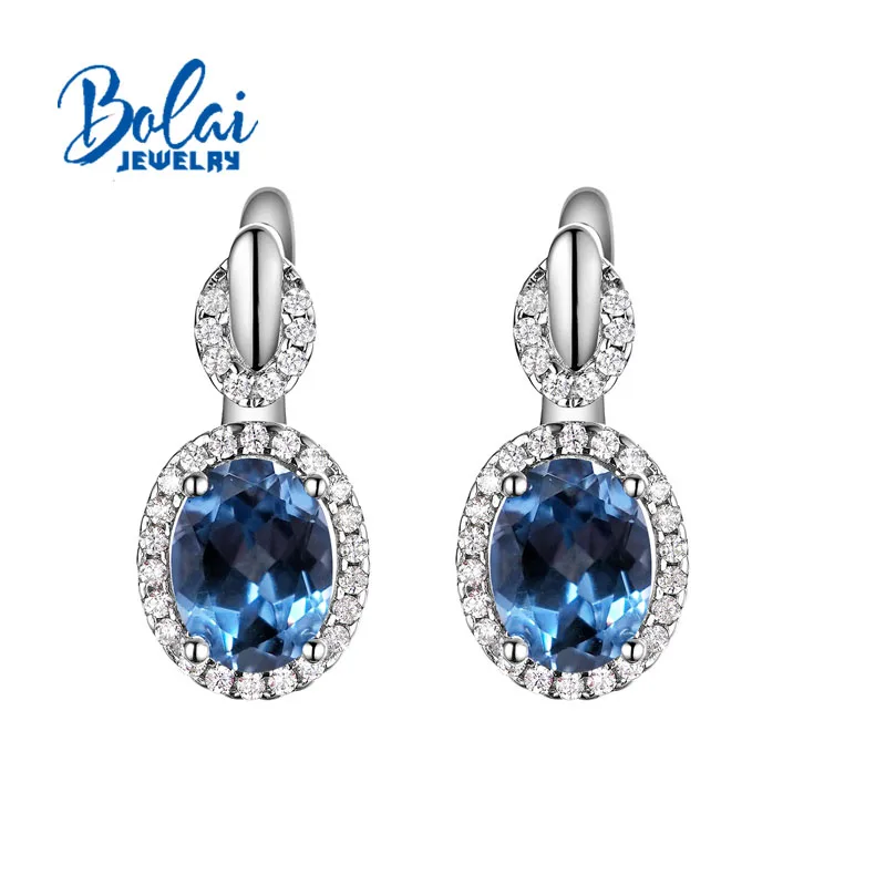 Nano blue topaz Bolaijewelry, нано серьги с голубым топазом созданный драгоценный камень элегантный дизайн стерлингового серебра 925 ювелирные украшения для девочек партии, повседневная одежда - Цвет камня: Nano blue topaz