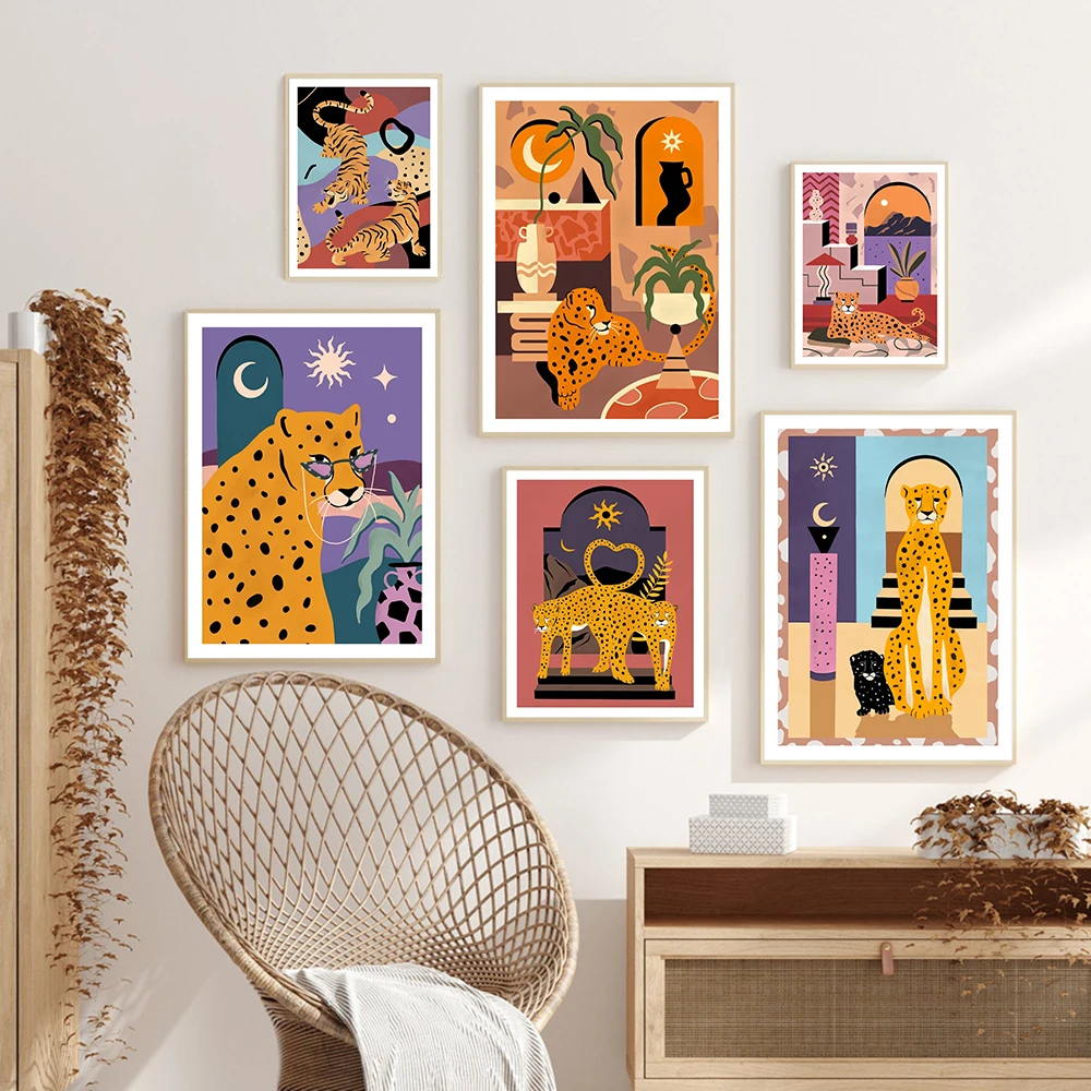

Boho Cheetah Wink Love Abstract Art Print Japanese Garden Tiger Canvas Poster Wall Painting Color Bed Room Home Decor Pictures