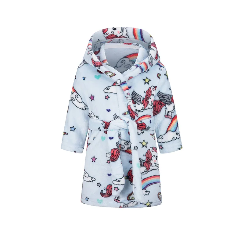 

Зимние банные халаты в виде единорога для детей, Фланелевое кимоно, халаты-кигуруми, детская одежда для сна с капюшоном, пижамы для мальчико...