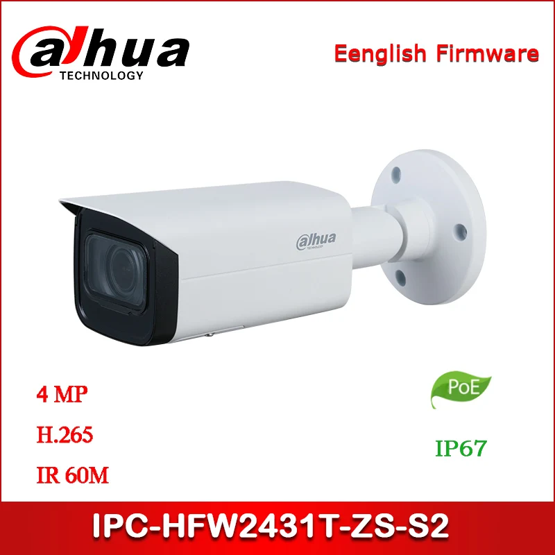 Dahua IP camera IPC-HFW2431T-ZS-S2 4MP WDR IR Bullet Network Camera support POE starlight Upgraded version of IPC-HFW2431T-ZS |