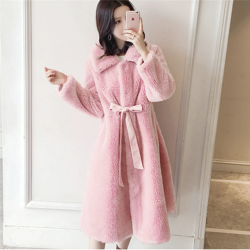 Женское длинное пальто с овечьей шерстью зимняя модная шерстяная