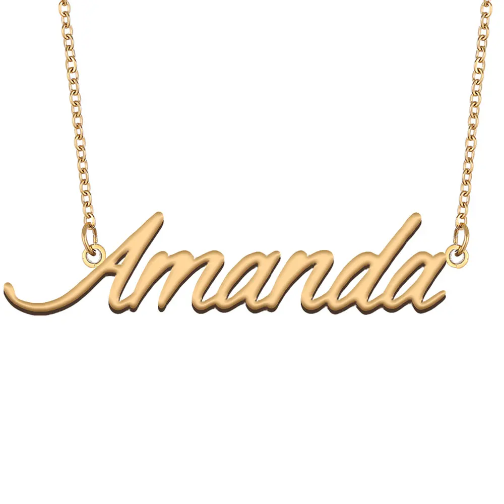 

Amanda Nameplate Necklace for Women Stainless Steel Jewelry Gold Plated Name Chain Pendant Femme Mothers Girlfriend Gift