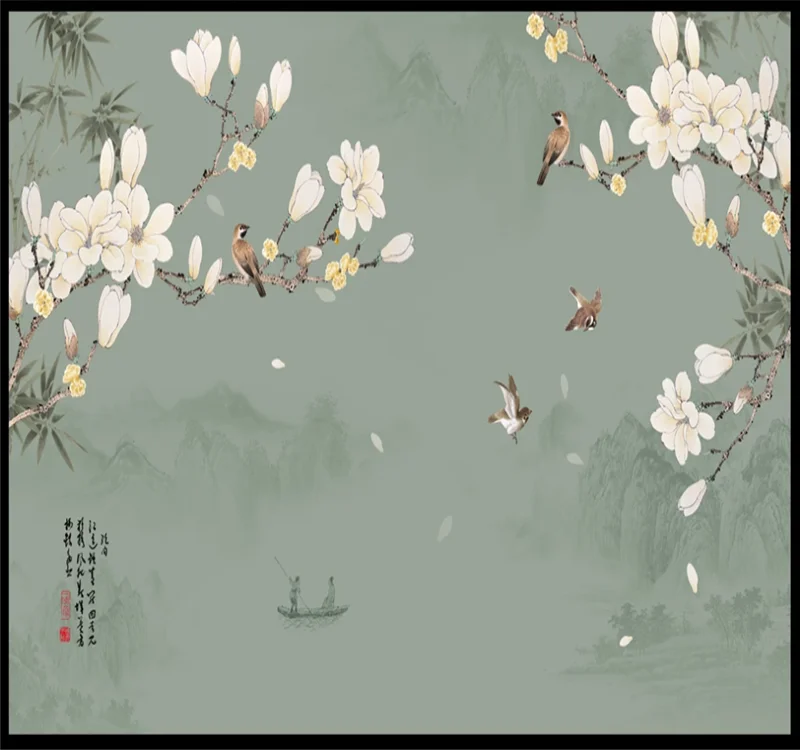 Большие Настенные обои на заказ Новые в китайском стиле Бамбуковая Магнолия