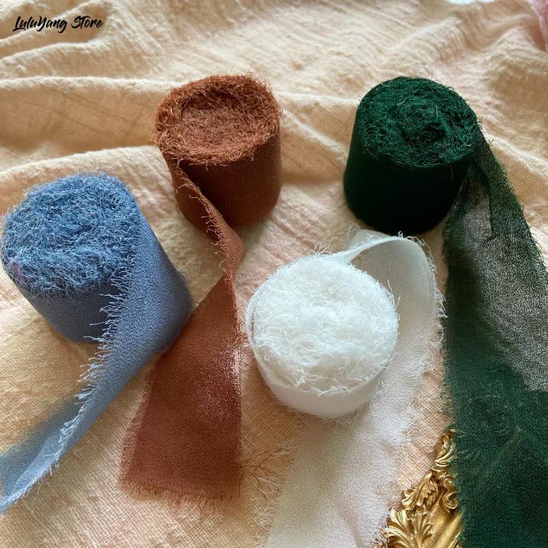 4 шт. прозрачная шифоновая шелковая лента потертые края ручная работа порванные с