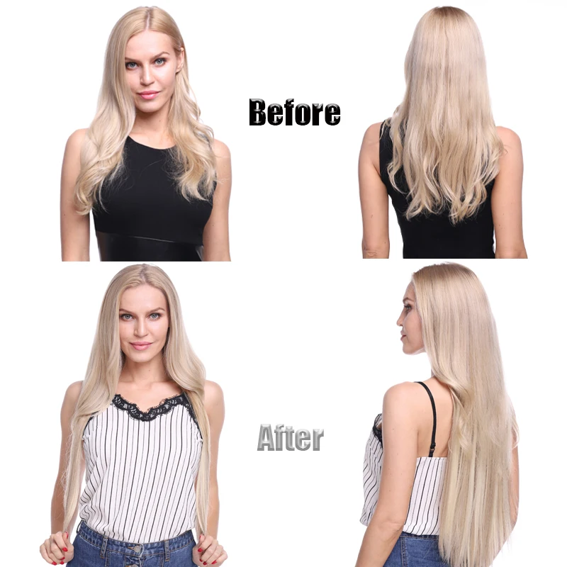 S-noilite 8pcs Clips In Hair Extensions Long Straight Synthetic Clip Extension Natural Hairpieces Fake For Women | Шиньоны и парики