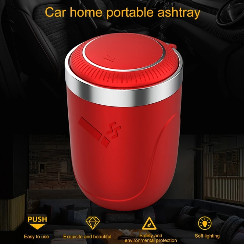  Car Ashtray with LED Light Push Type Multifunctional Auto Vehicle Cigarette Holder Interior Decoration | Автомобили и мотоциклы