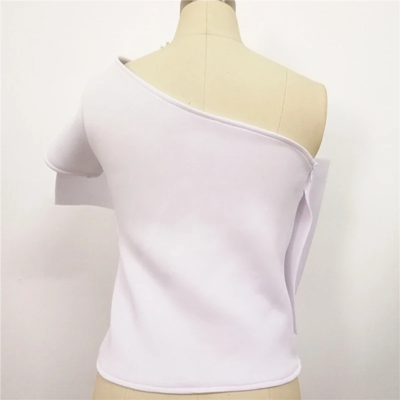 Женские укороченные топы с одним плечом лоскутные белые оборки открытая спина на