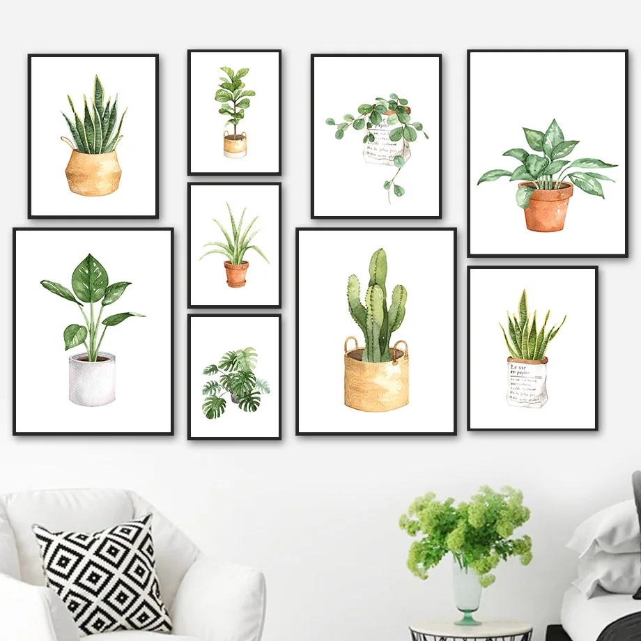 

Monstera Cactus Agave Orchid Potted Plant Wall Art Canvas Painting Nordic Posters And Prints Wall Pictures For Living Room Decor
