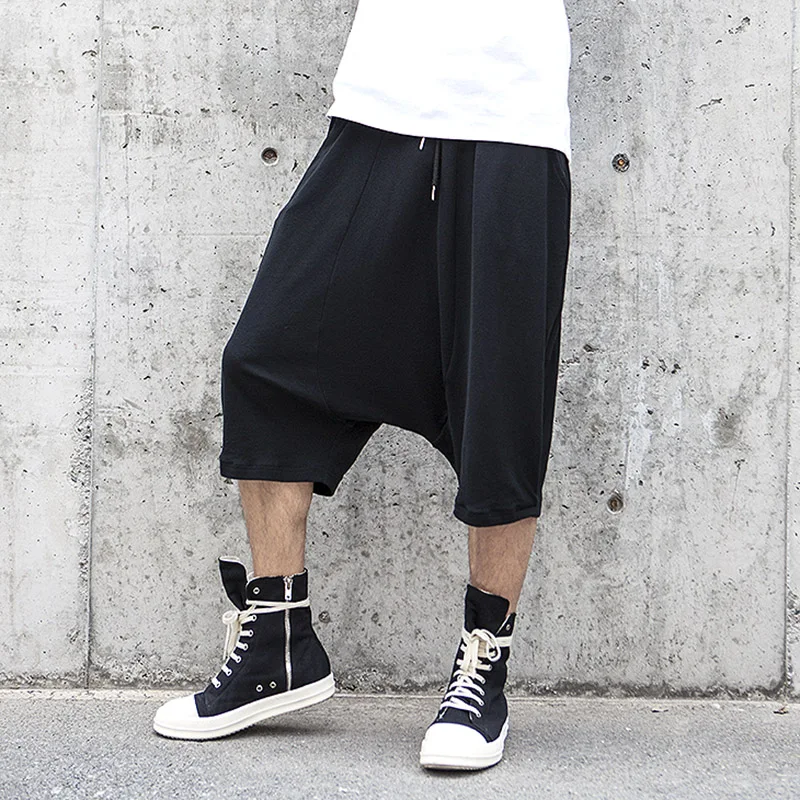 

Men Summer Casual Loose Harem Pant Wide Leg Trousers Male Low Cortch Cross Pant High Street Hip Hop Punk Jogger Pant Mid Flat