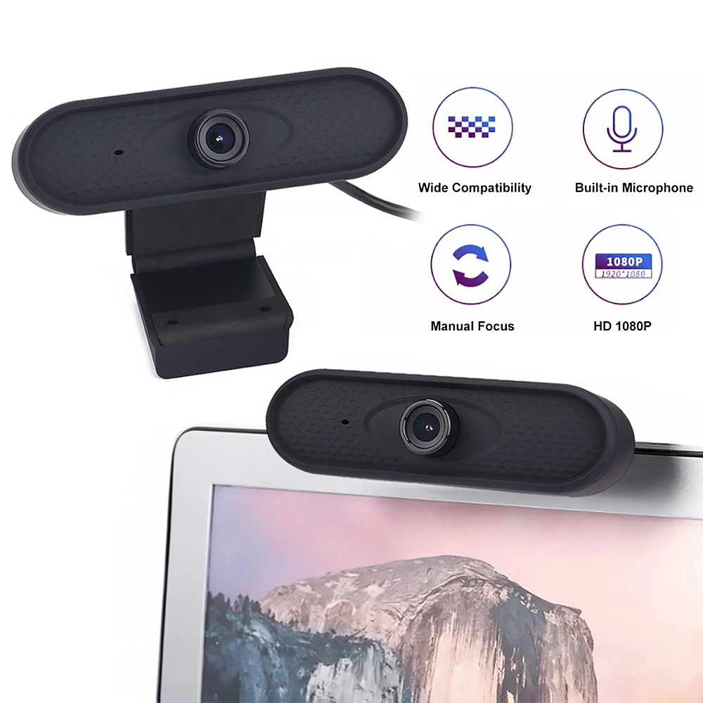 

1920X1080 2 Million Pixels Maual Focus HD USB 2.0 Webcam Bulit In Microphone Clip-On Computer Camera For High-End Video Call