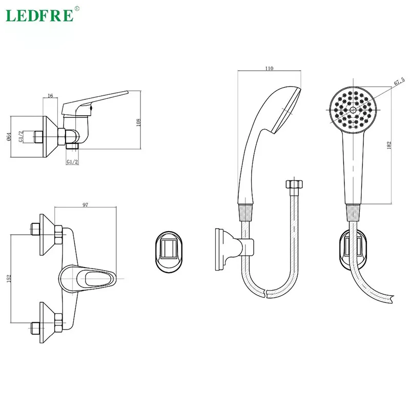 Смеситель для ванной LEDFRE LF56C130 одноуровневый кран холодной и горячей воды одна